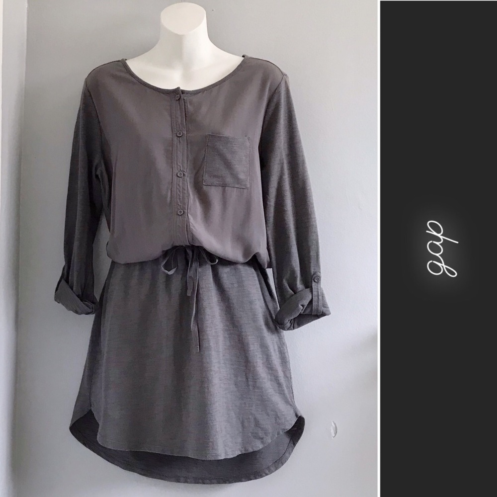 Gap 3/4 Sleeve Shirt Dress Gray • Small